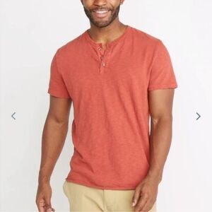 Marine Layer- Rust Red Slub Knit Short Sleeve Henley Tshirt 100% Cotton, XL
